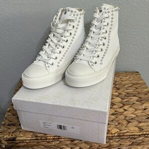 Stuart Weitzman Ollie Embellished Canvas High-Top Sneakers